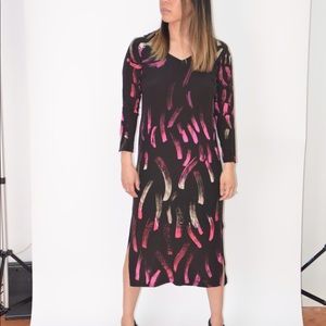 Vintage Black Silk Dress with Brush Stroke Pattern